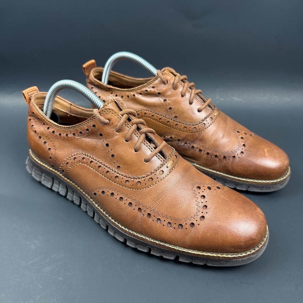 Cole Haan Zerogrand Wingtip Oxford Mens British Tan Leather Dress Shoes 8.5 M